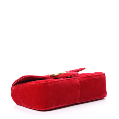 Gucci Velvet Matelasse Mini GG Marmont Shoulder Bag Hibiscus Red 3 of 12