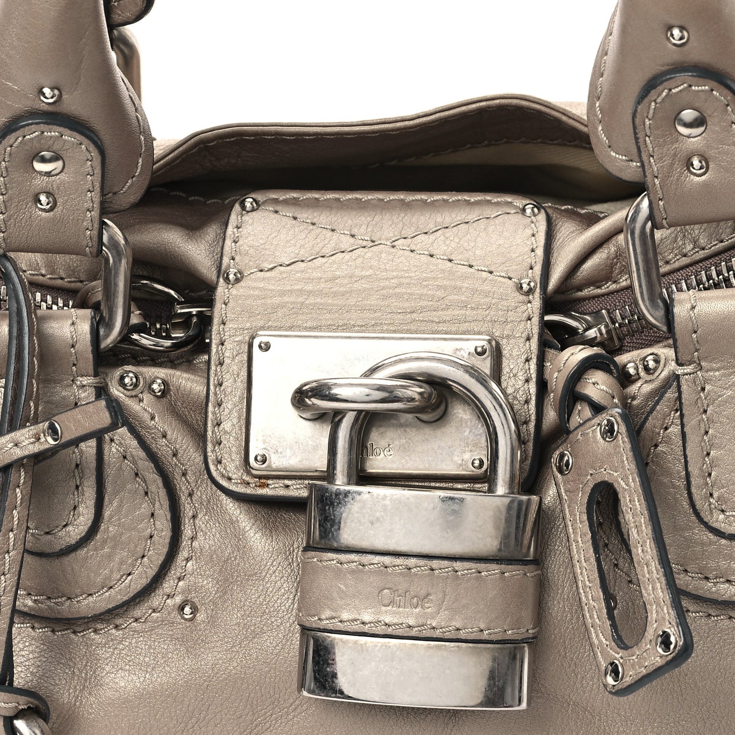 Metallic Calfskin Paddington Satchel Taupe