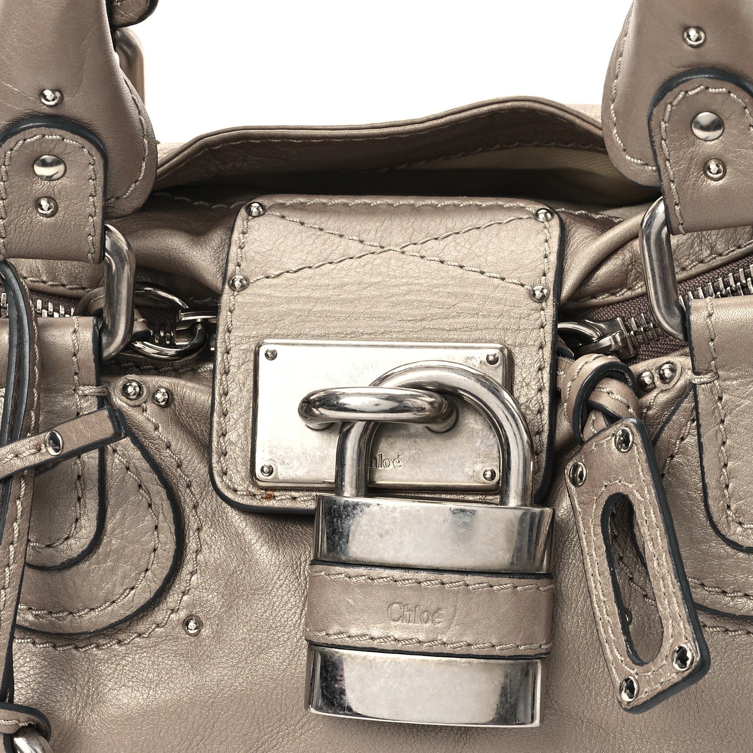 Chloe Metallic Calfskin Paddington Satchel Taupe 8 of 13