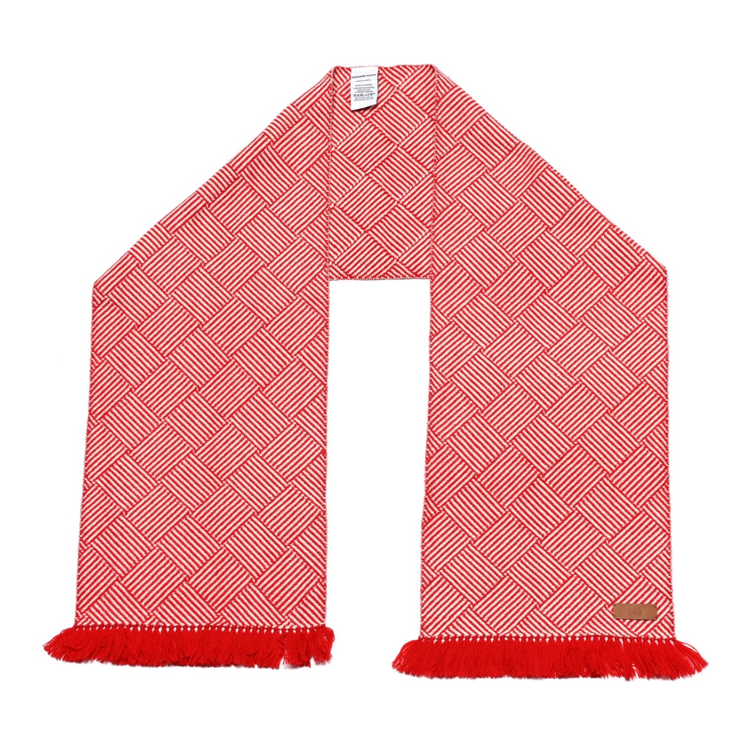 Hermes Cashmere Tile Weave Muffler Rouge Laque Ecru 1 of 5