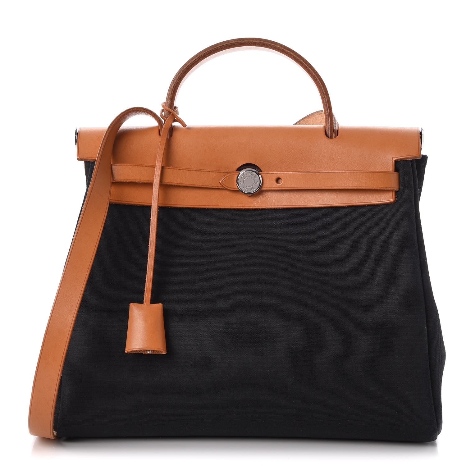 Hermes Toile Vache Calfskin Herbag 30 PM Black Natural 1 of 14
