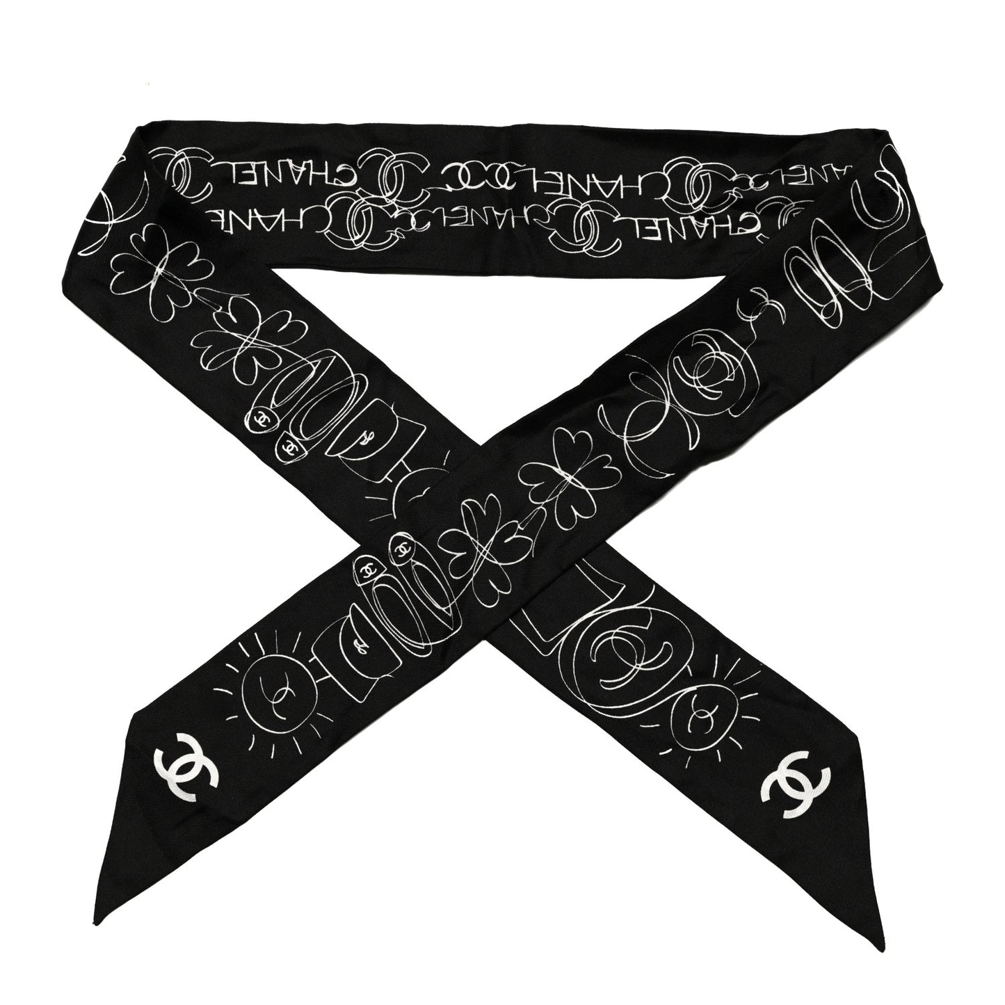 Silk Slim Bandeau Scarf Black