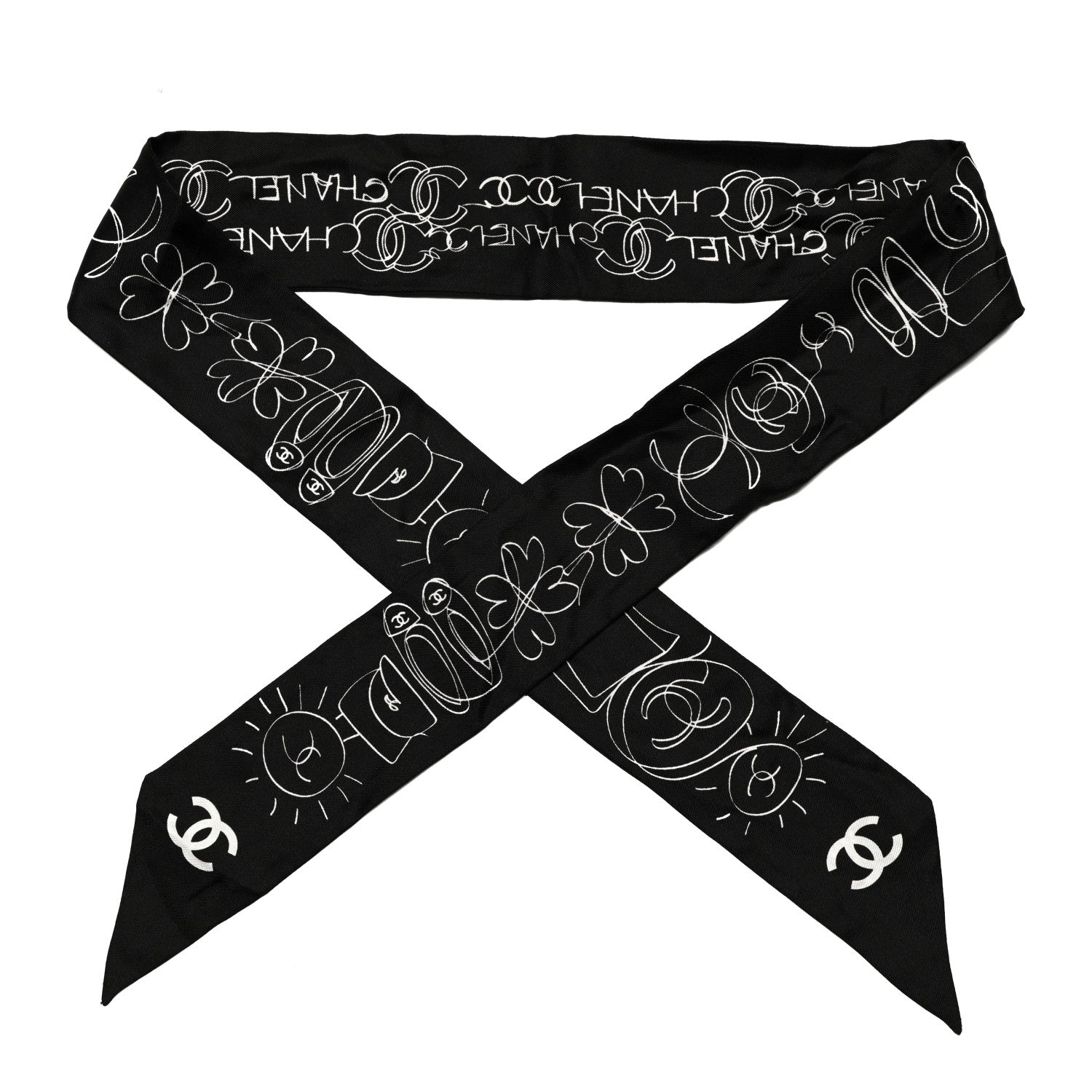 Chanel Silk Slim Bandeau Scarf Black 1 of 4