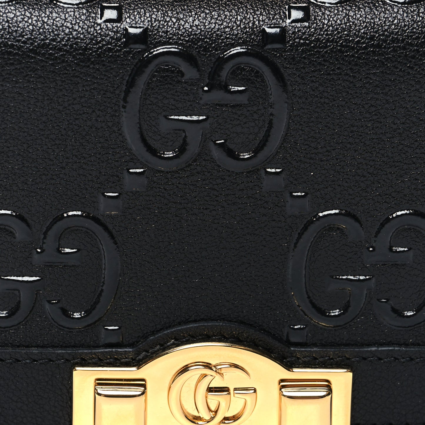 Wonka Grain Calfskin GG Monogram Embossed Card Case Wallet Black