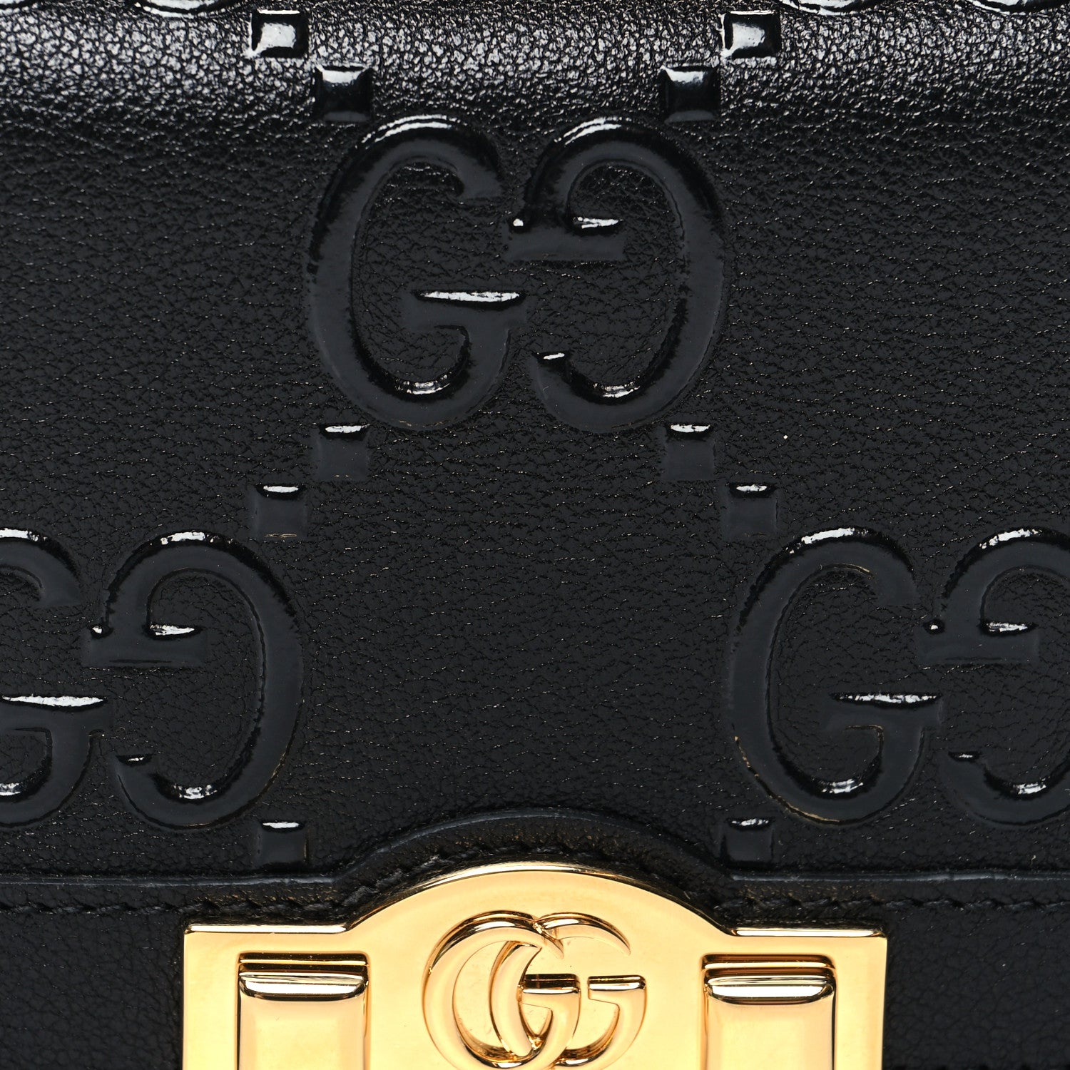 Gucci Wonka Grain Calfskin GG Monogram Embossed Card Case Wallet Black 9 of 10