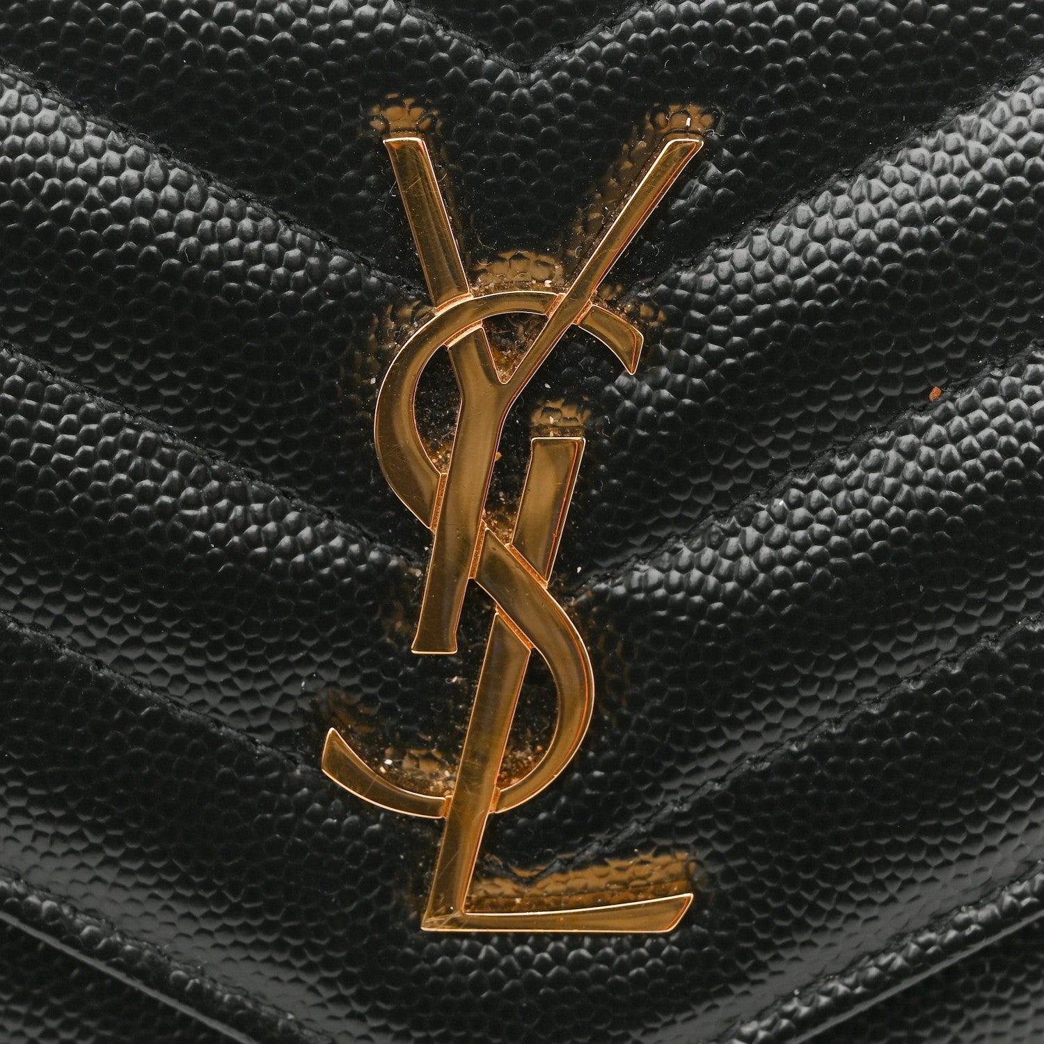 Saint Laurent Grain De Poudre Matelasse Chevron Monogram Envelope Chain Wallet Black 11 of 14