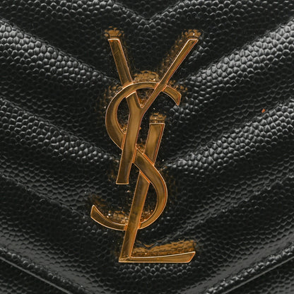 Saint Laurent Grain De Poudre Matelasse Chevron Monogram Envelope Chain Wallet Black 11 of 14