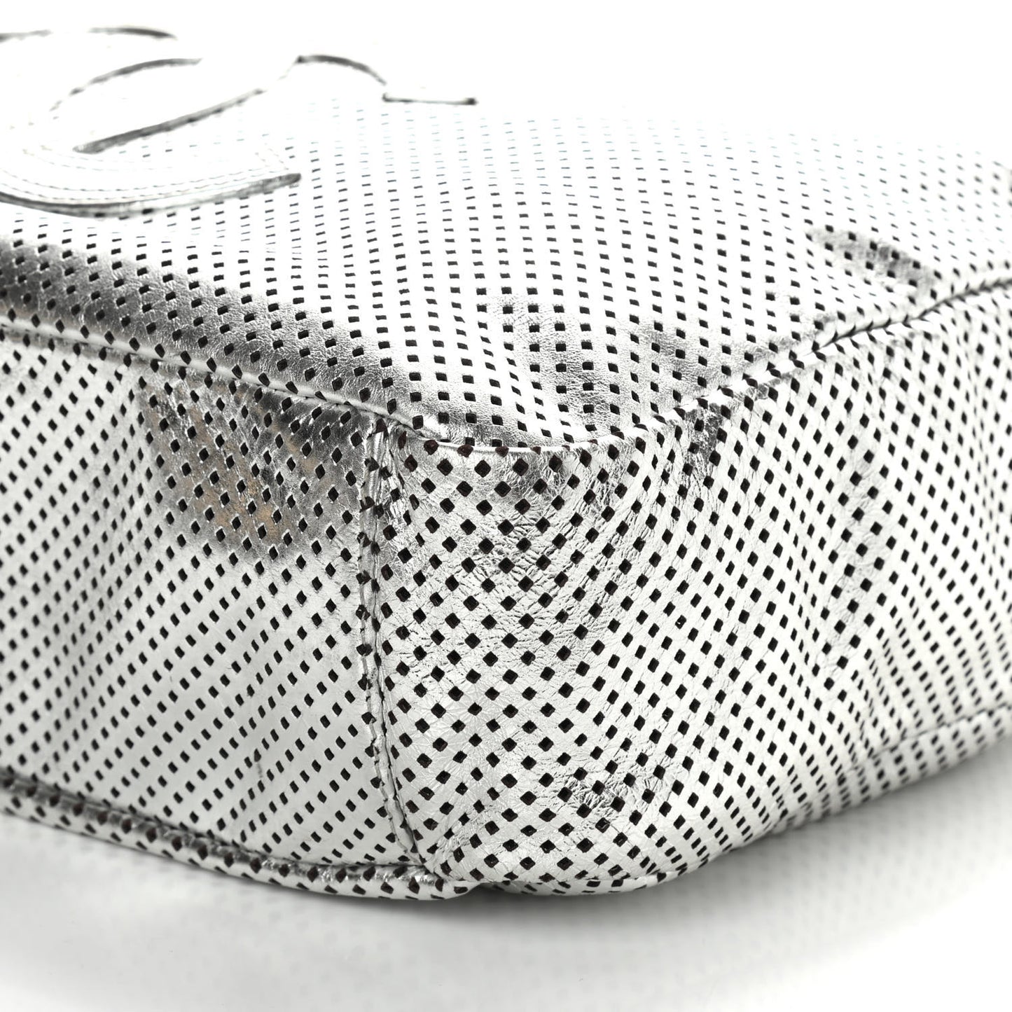 Metallic Glazed Calfskin Perforated Medium Rodeo Drive Tote Silver