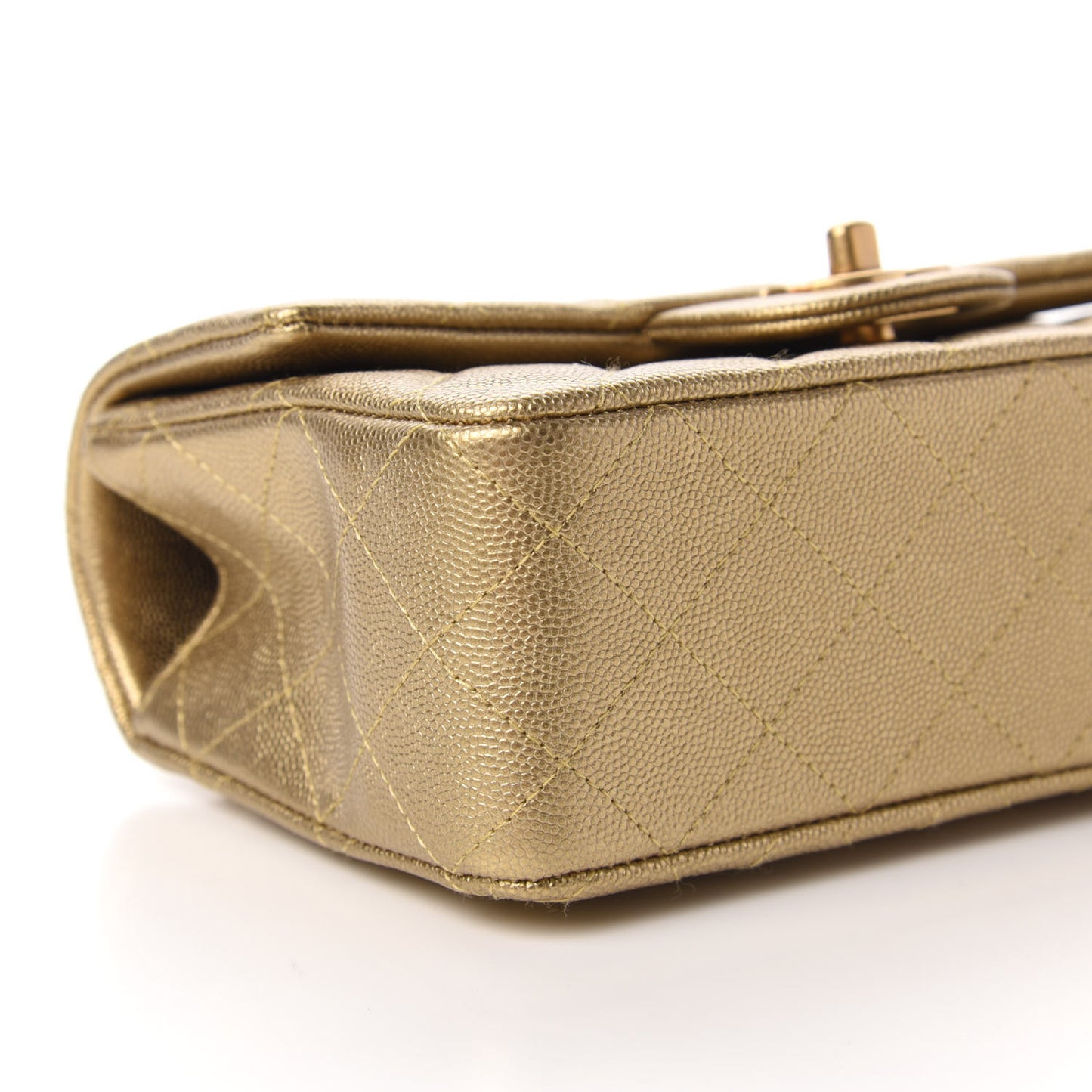 Metallic Caviar Quilted Mini Top Handle Rectangular Flap Gold