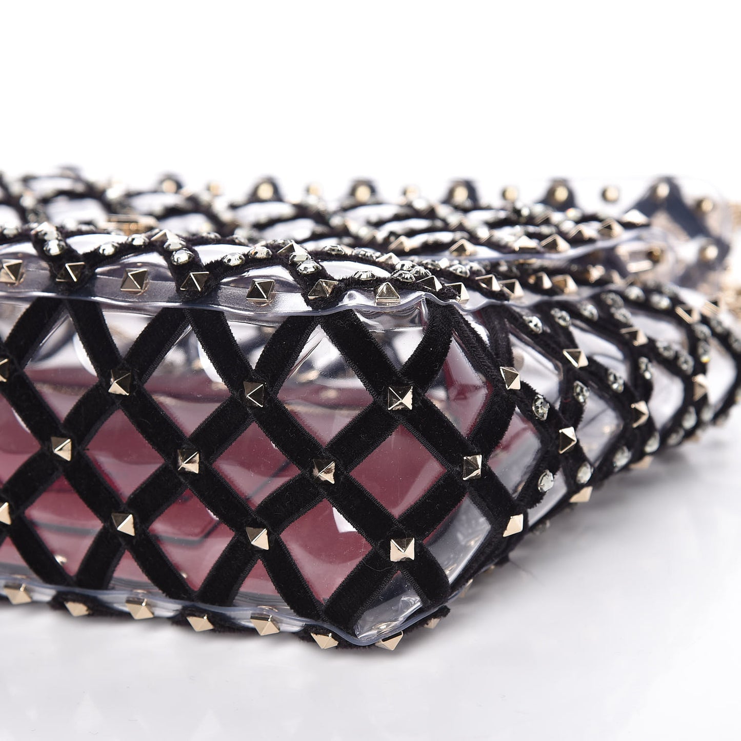 PVC Velvet Crystal Embellished Medium Rockstud Spike Shoulder Bag