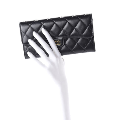 Chanel Lambskin Quilted Large Gusset Flap Wallet Black 2 of 12