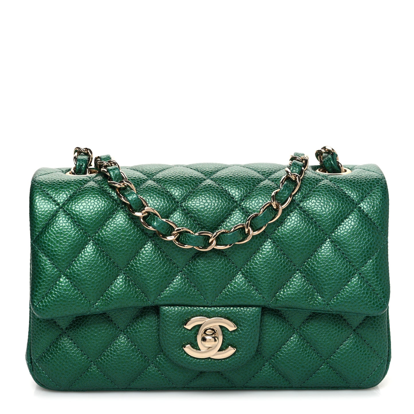 Metallic Caviar Quilted Mini Rectangular Flap Green