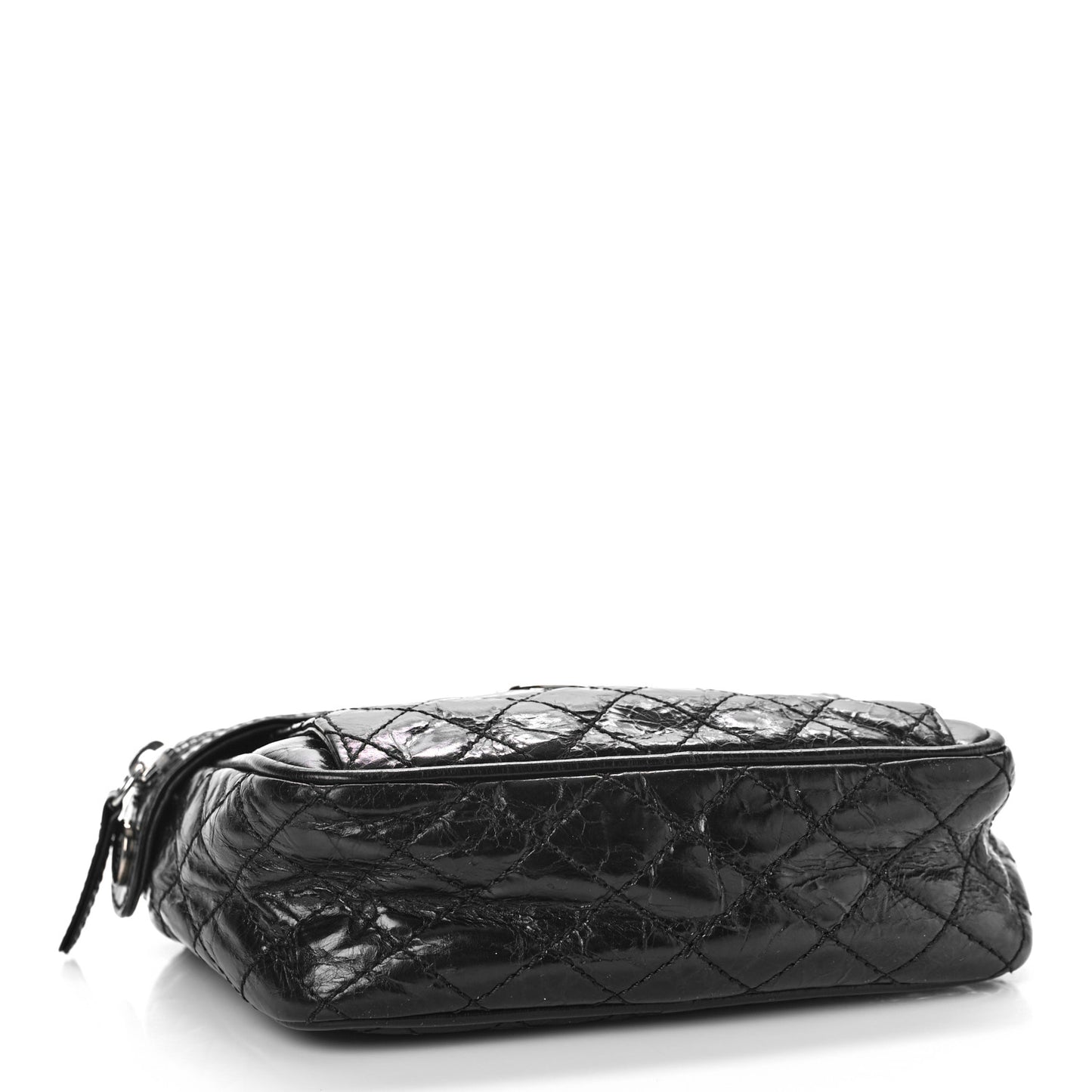 Glazed Crackled Calfskin Quilted CC Crossbody Black