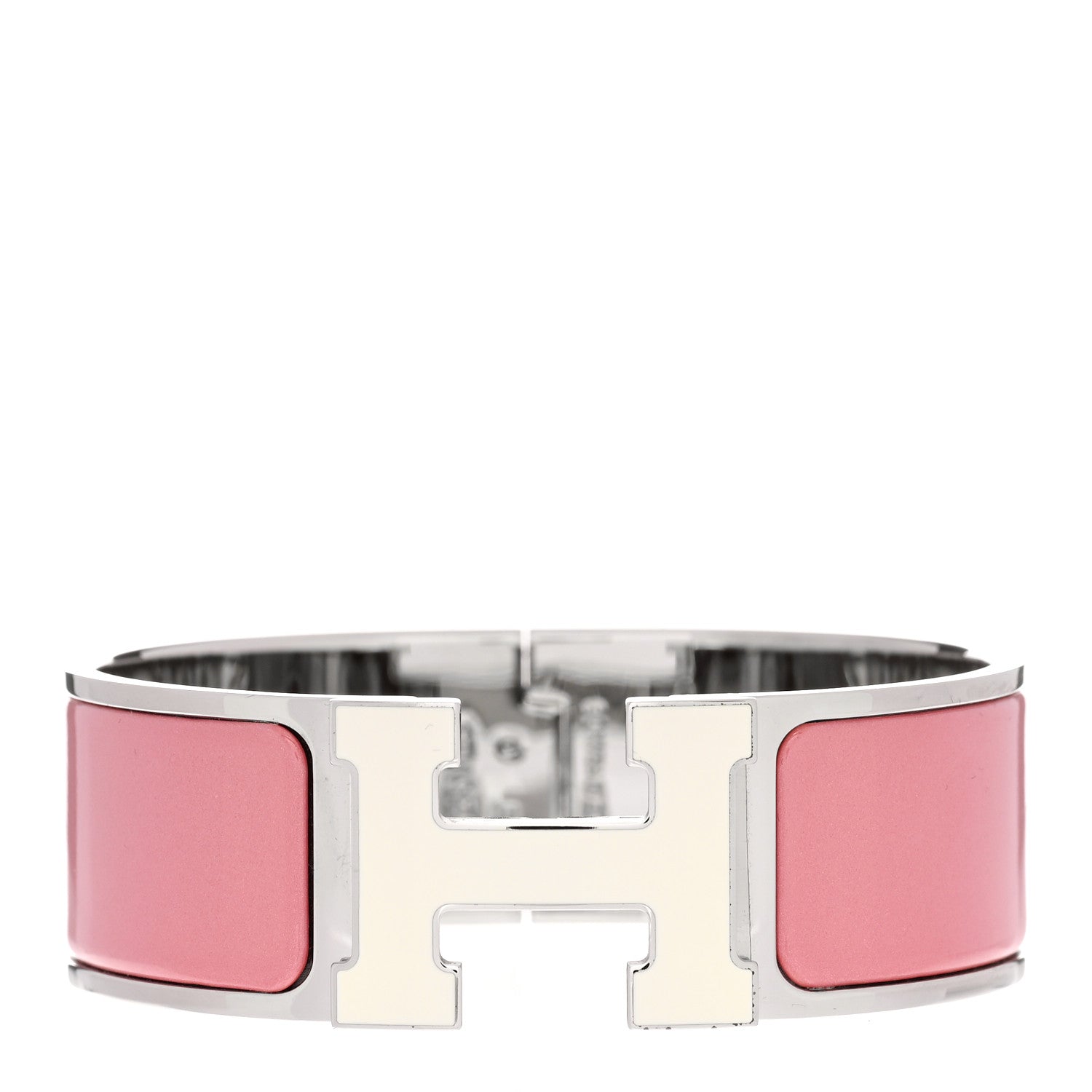 Hermes Enamel Wide Clic Clac H Bracelet GM Vieux Rose White 1 of 5