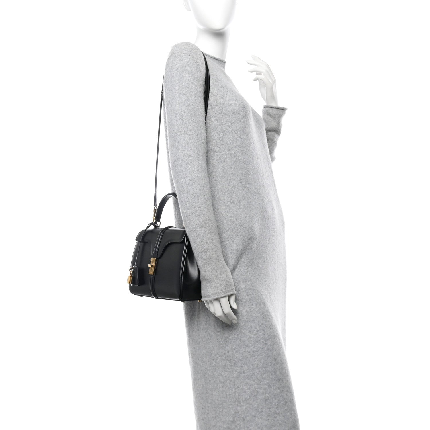 Celine Satinated Calfskin Small 16 Top Handle Bag Black 2 of 14