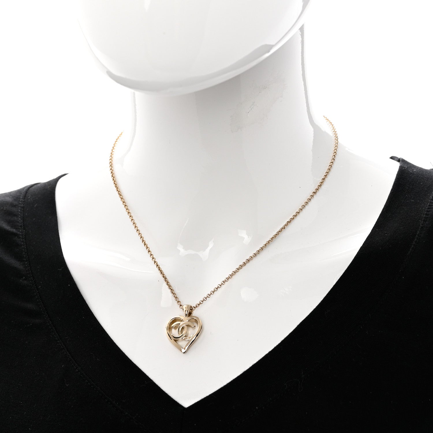 Chanel CC Heart Chain Pendant Necklace Gold 2 of 5
