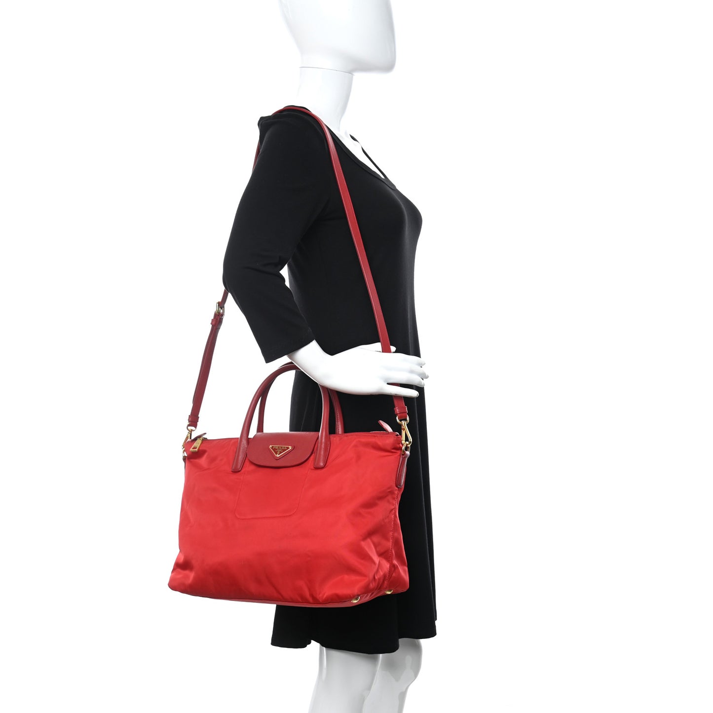 Tessuto Nylon Saffiano Tote Rosso
