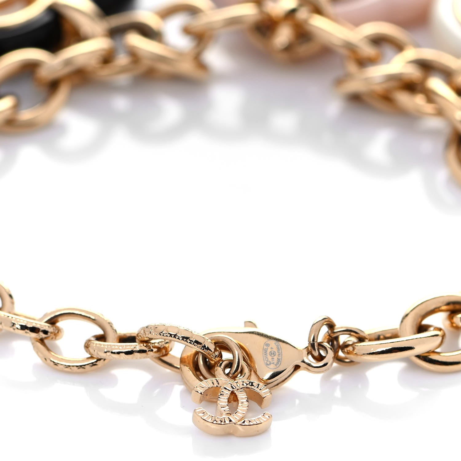 Chanel CC Charm Bracelet Gold Beige Navy 4 of 5