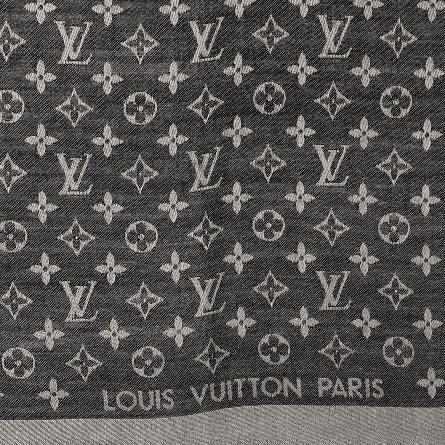 Wool Silk Monogram Denim Shawl Black
