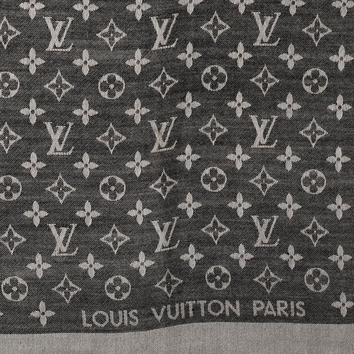 Louis Vuitton Wool Silk Monogram Denim Shawl Black 1 of 5