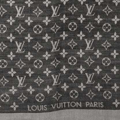 Louis Vuitton Wool Silk Monogram Denim Shawl Black 1 of 5