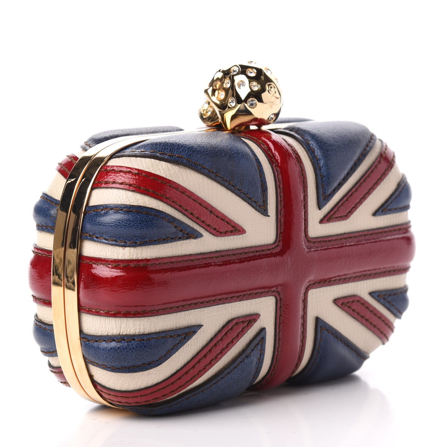 Alexander McQueen Patent Calfskin Britannia Skull Box Clutch Red Blue 3 of 9