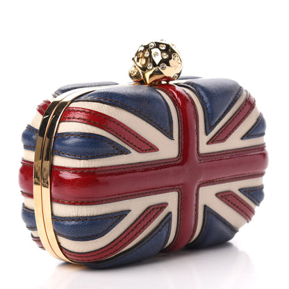 Alexander McQueen Patent Calfskin Britannia Skull Box Clutch Red Blue 3 of 9