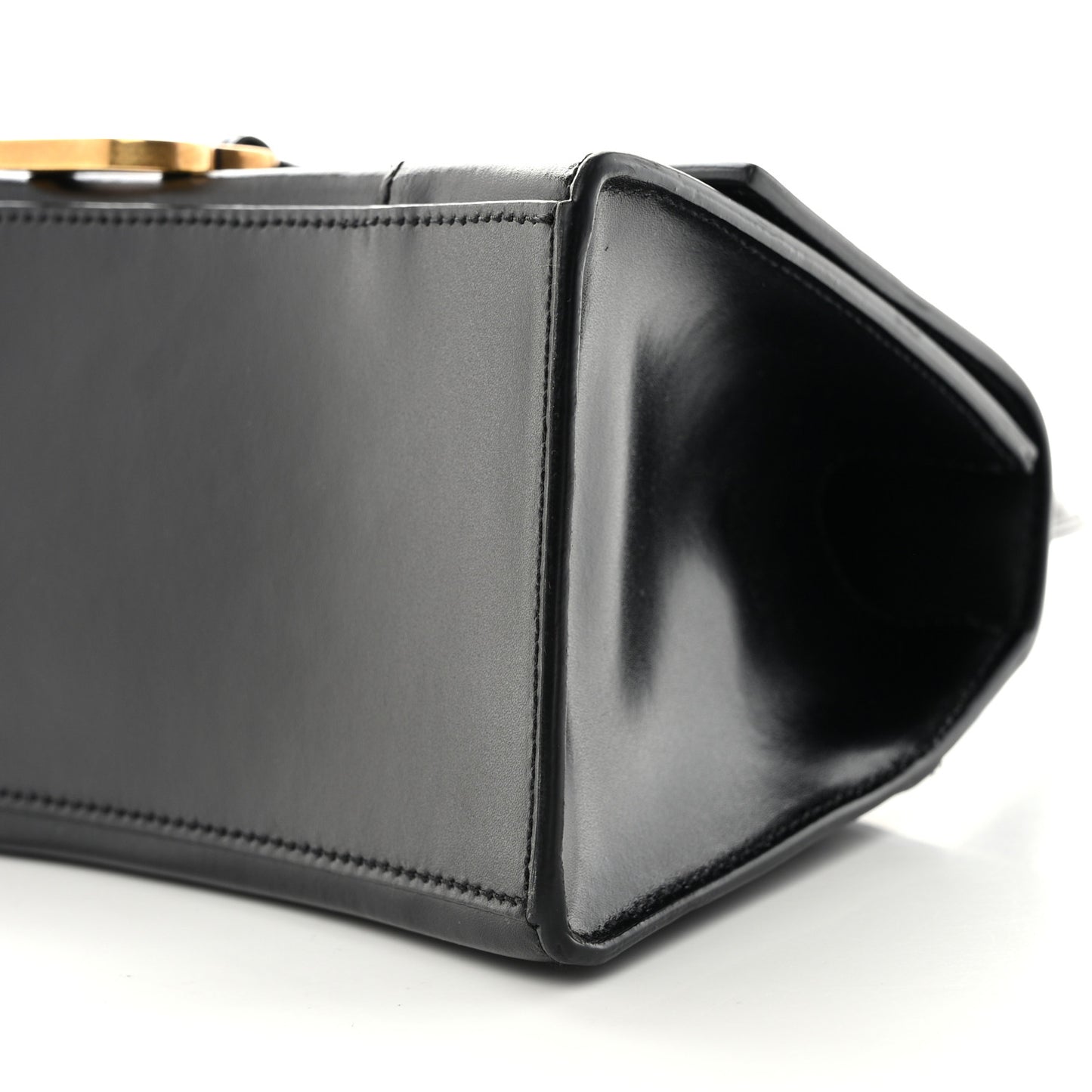 Shiny Box Calfskin Small Hourglass Top Handle Bag Black