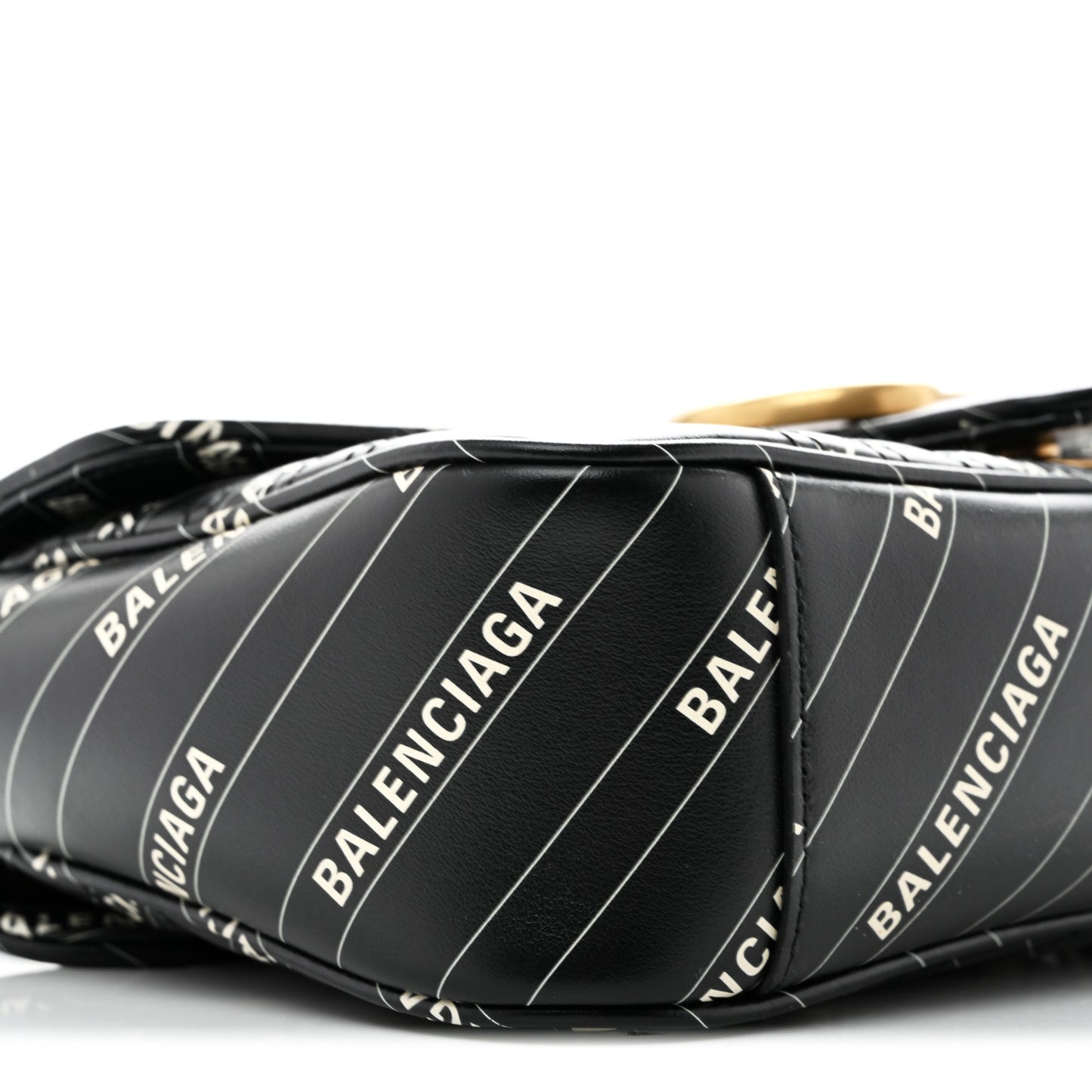 X BALENCIAGA Calfskin Matelasse Logo Print Small GG Marmont Shoulder Bag Black