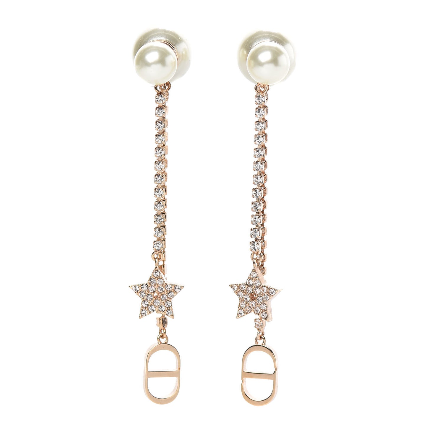 Pearl Crystal Star Tribale Dangle Chain Earrings Rose Gold