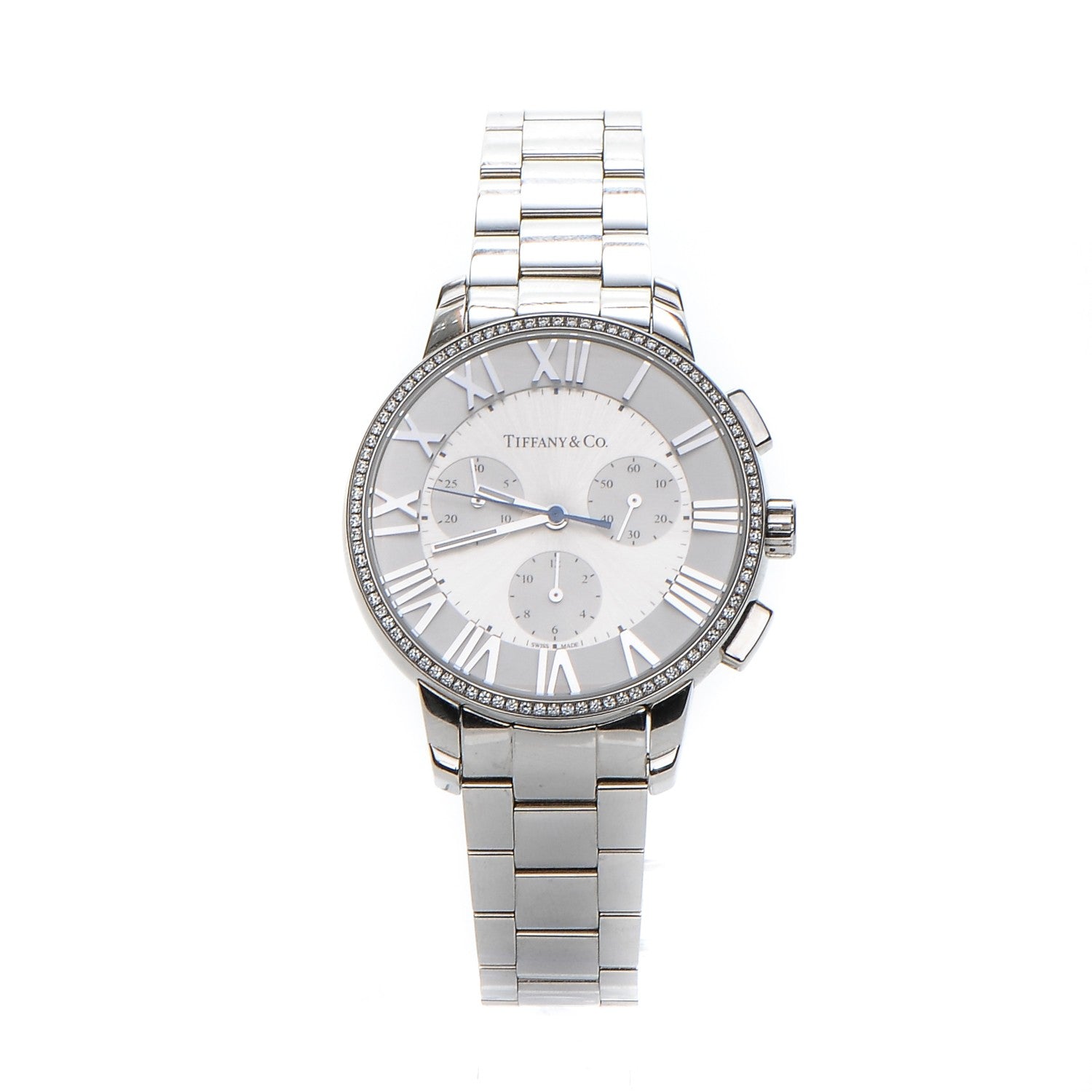 Tiffany Stainless Steel Diamond Bezel 36mm Atlas Dome Chronograph Quartz Watch 1 of 8