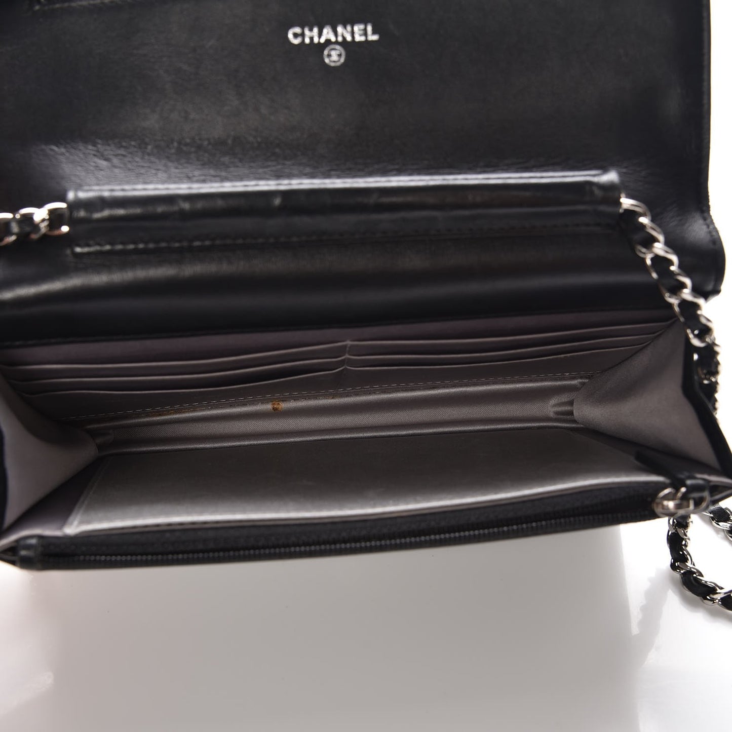 Lambskin Camellia Embossed Wallet On Chain WOC Black