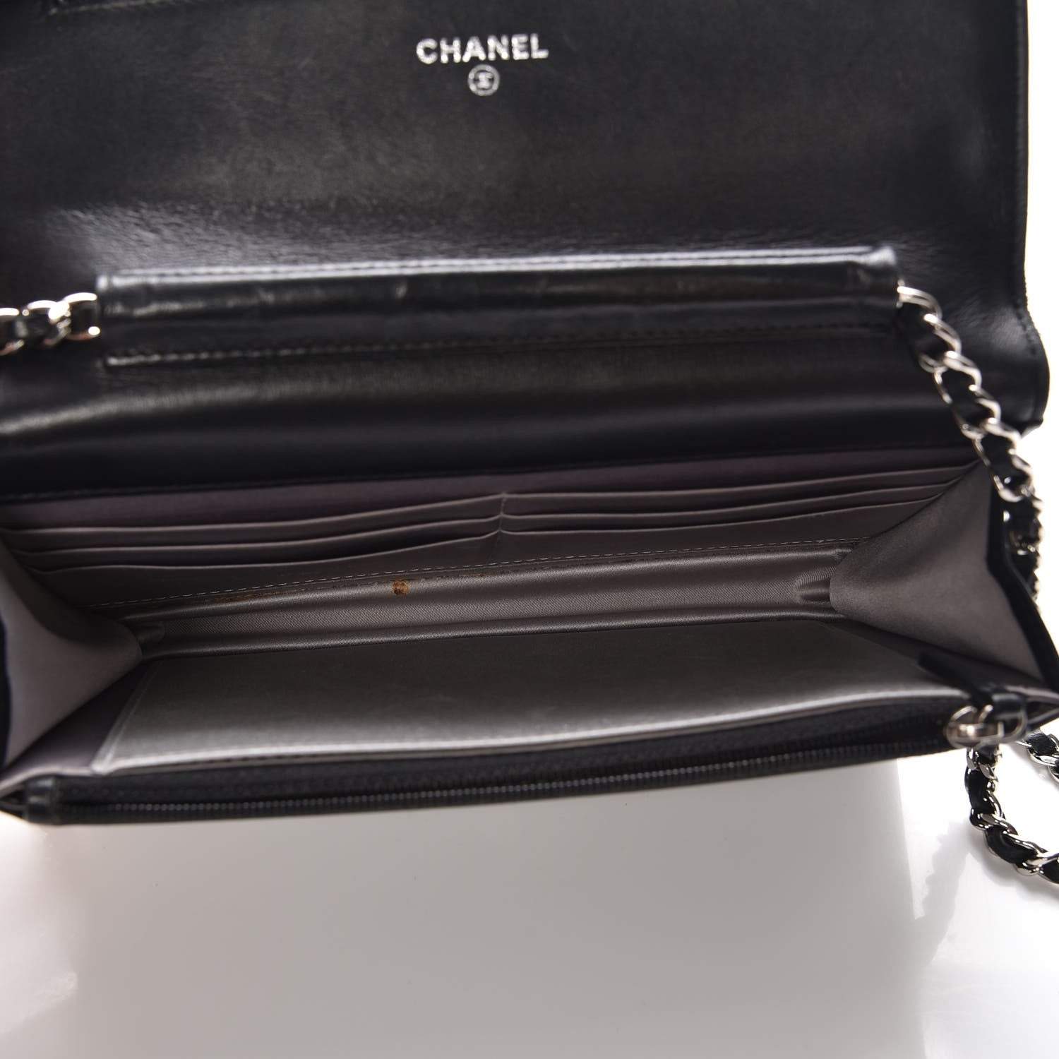 Chanel Lambskin Camellia Embossed Wallet On Chain WOC Black 5 of 8