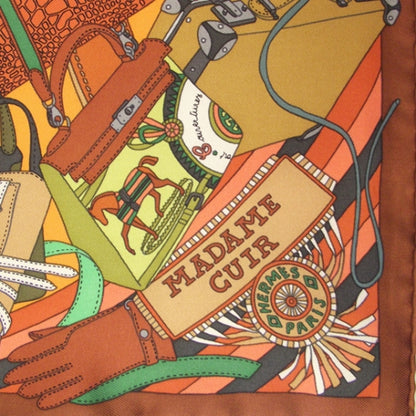 Hermes Silk Twill Madame Cuir Pocket Square Scarf 2 of 4