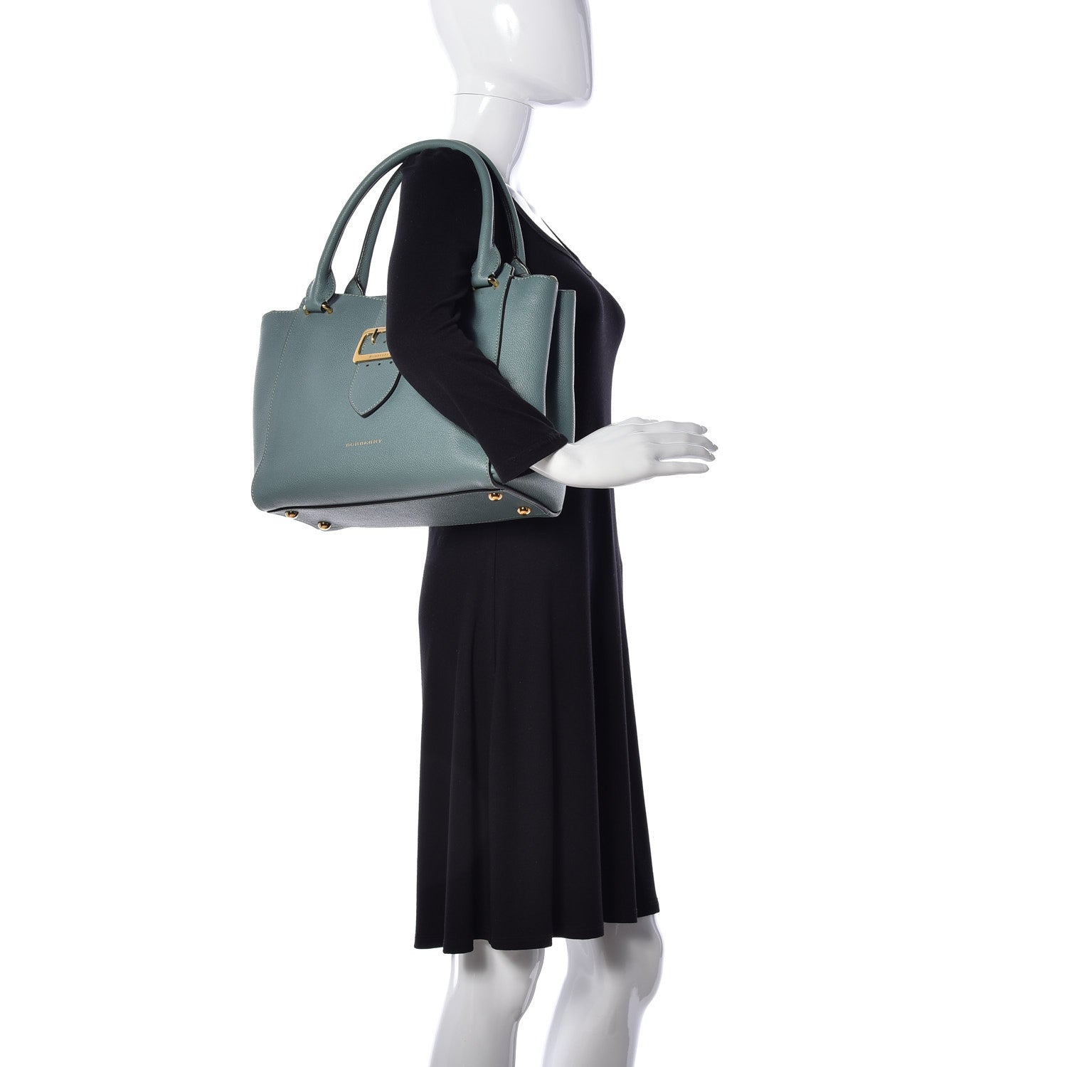 Burberry Soft Grain Calfskin Medium Buckle Tote Celadon Blue 4 of 16