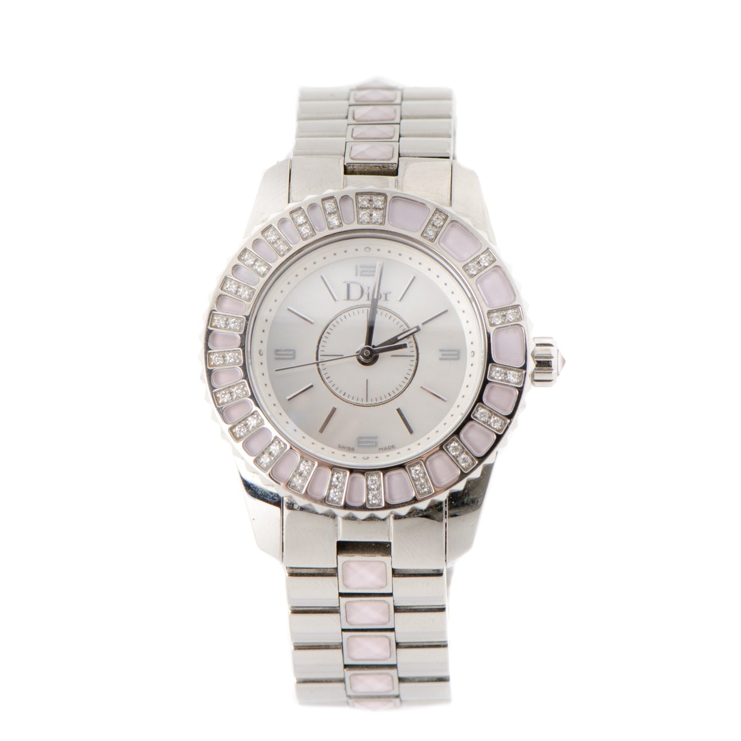 Stainless Steel Diamond Sapphire 29mm Christal Quartz Watch Pink