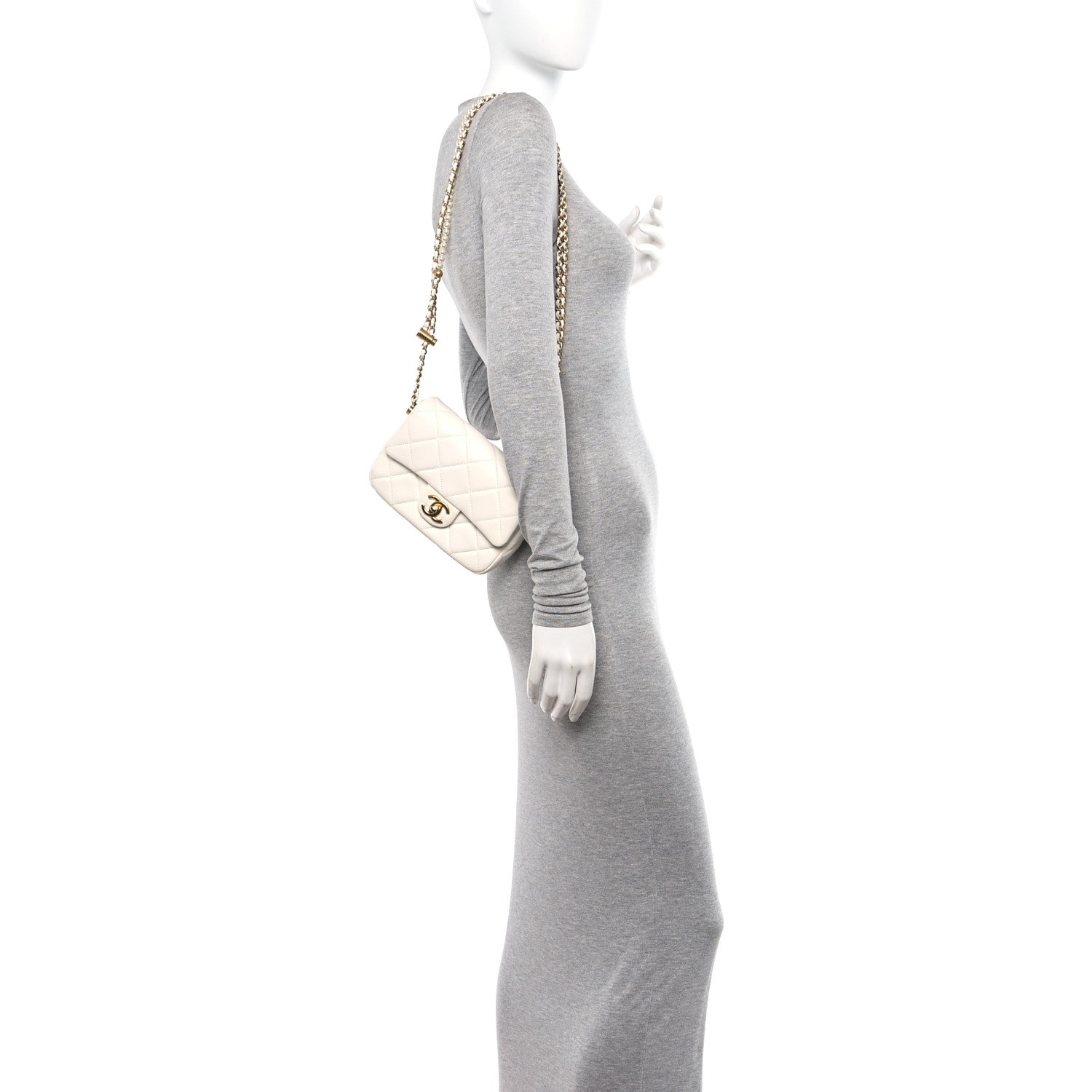 Chanel Shiny Lambskin Quilted Pearl Twist Mini Square Flap White 2 of 11