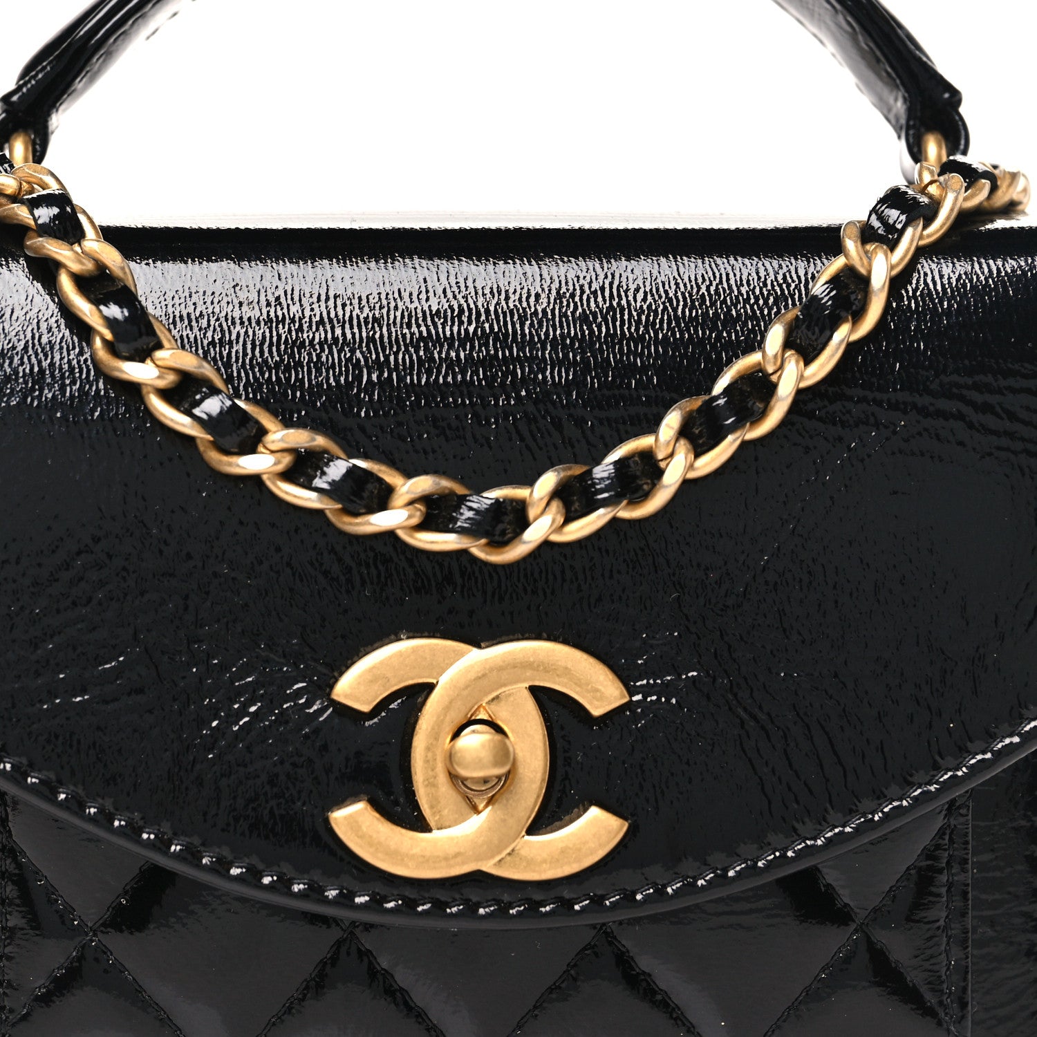 Chanel Shiny Lambskin Quilted Top Handle Card Holder On Chain Black 9 of 11