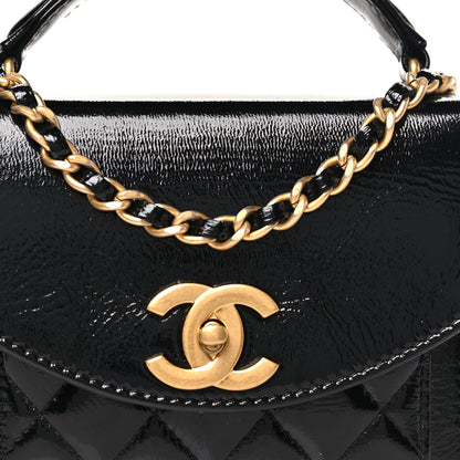 Chanel Shiny Lambskin Quilted Top Handle Card Holder On Chain Black 9 of 11