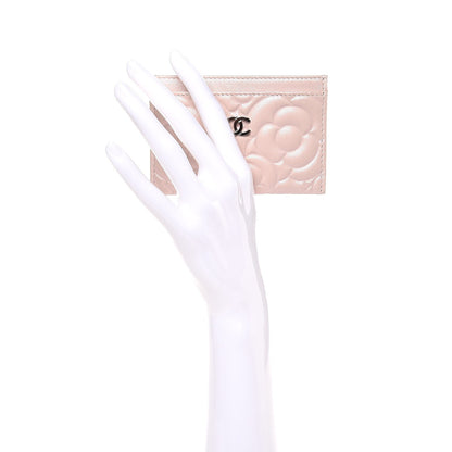 Chanel Lambskin Camellia Embossed Card Holder Nude 2 of 9