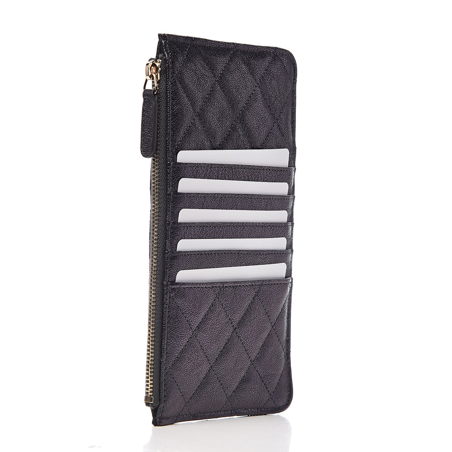 Iridescent Caviar Quilted Classic Flat Wallet Pouch Black