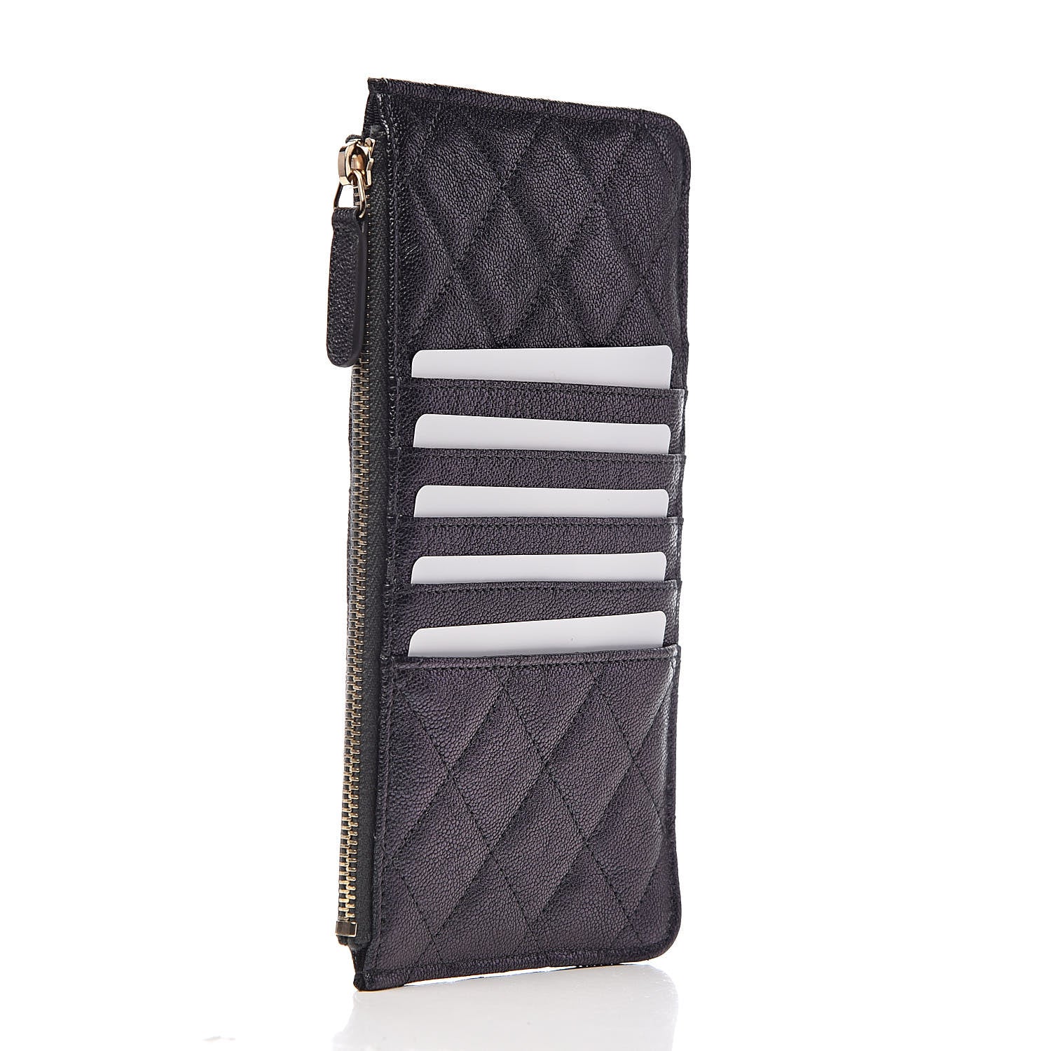 Chanel Iridescent Caviar Quilted Classic Flat Wallet Pouch Black 3 of 8