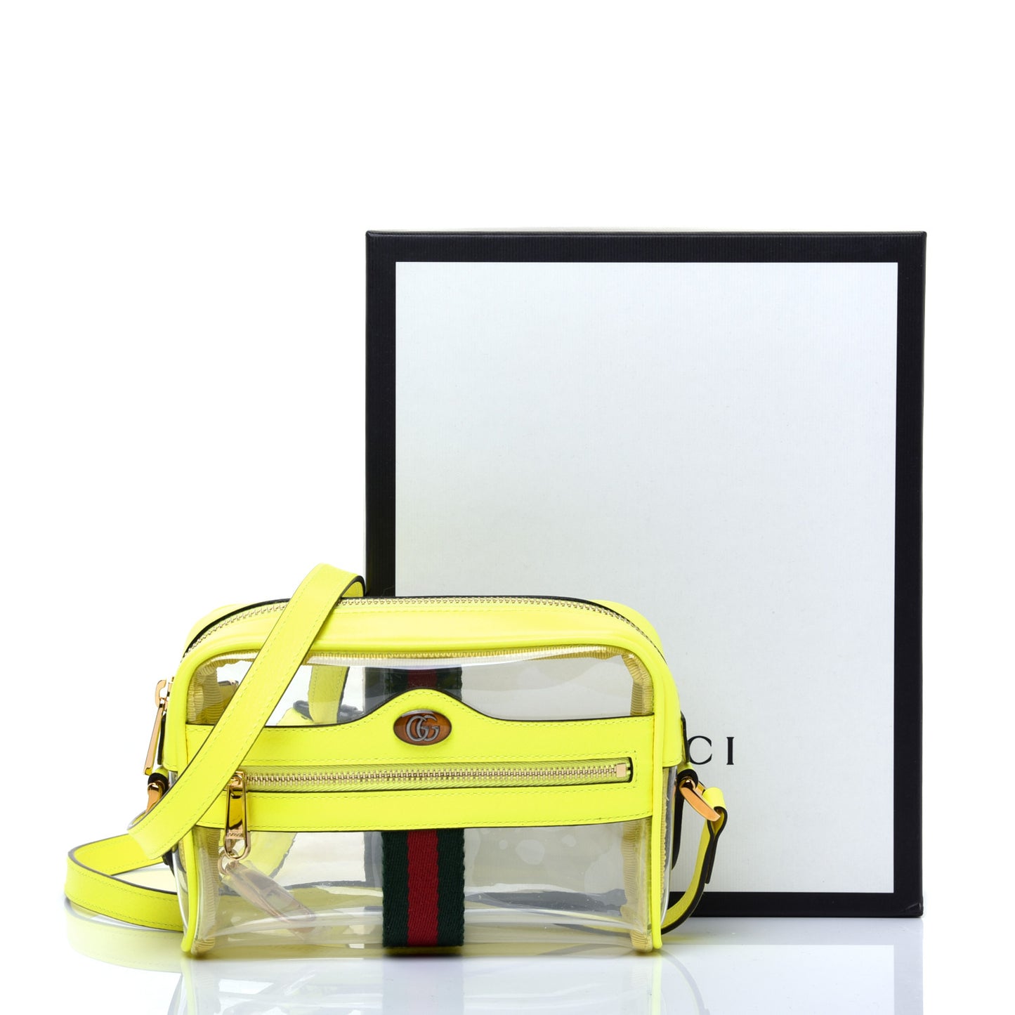 Vinyl Web Mini Ophidia Transparent Shoulder Bag Yellow Fluo