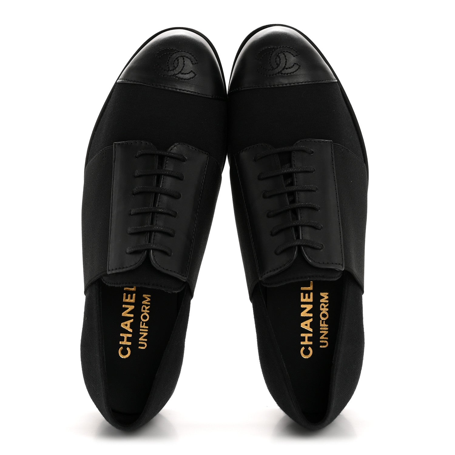 Chanel Calfskin Elastic Lace Up Cap Toe CC Loafers 35.5 Black 2 of 11