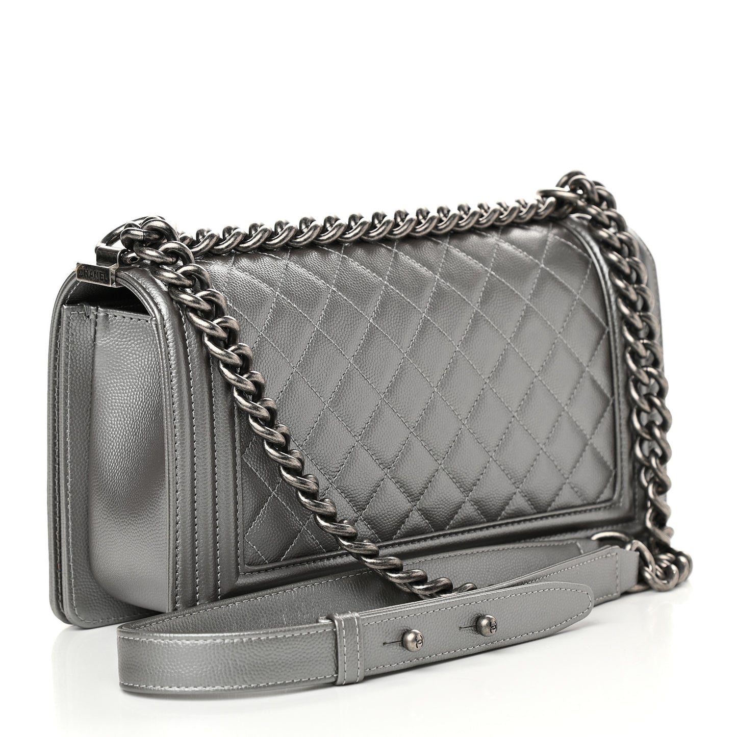 Metallic Caviar Quilted Medium Boy Flap Silver