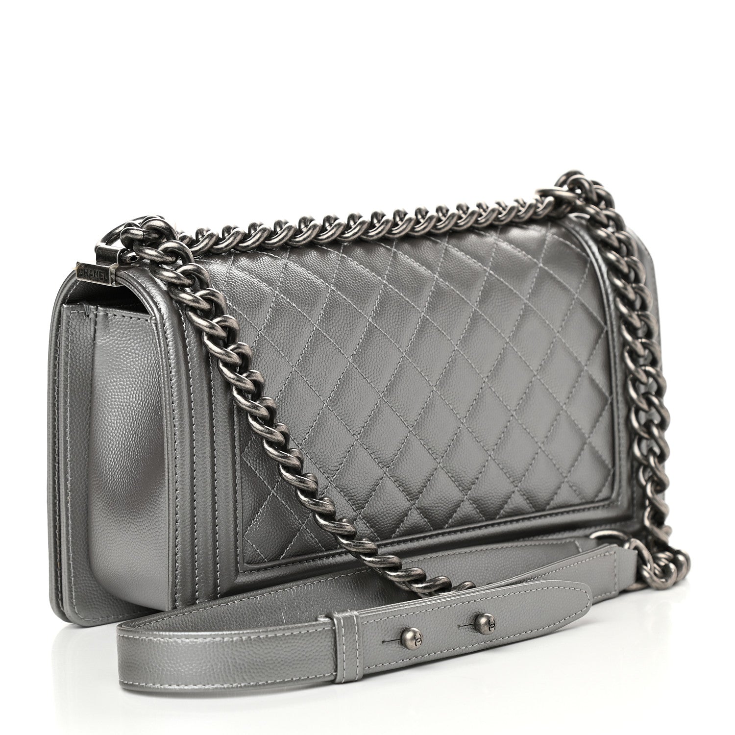 Chanel Metallic Caviar Quilted Medium Boy Flap Silver 3 of 9