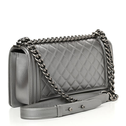 Chanel Metallic Caviar Quilted Medium Boy Flap Silver 3 of 9