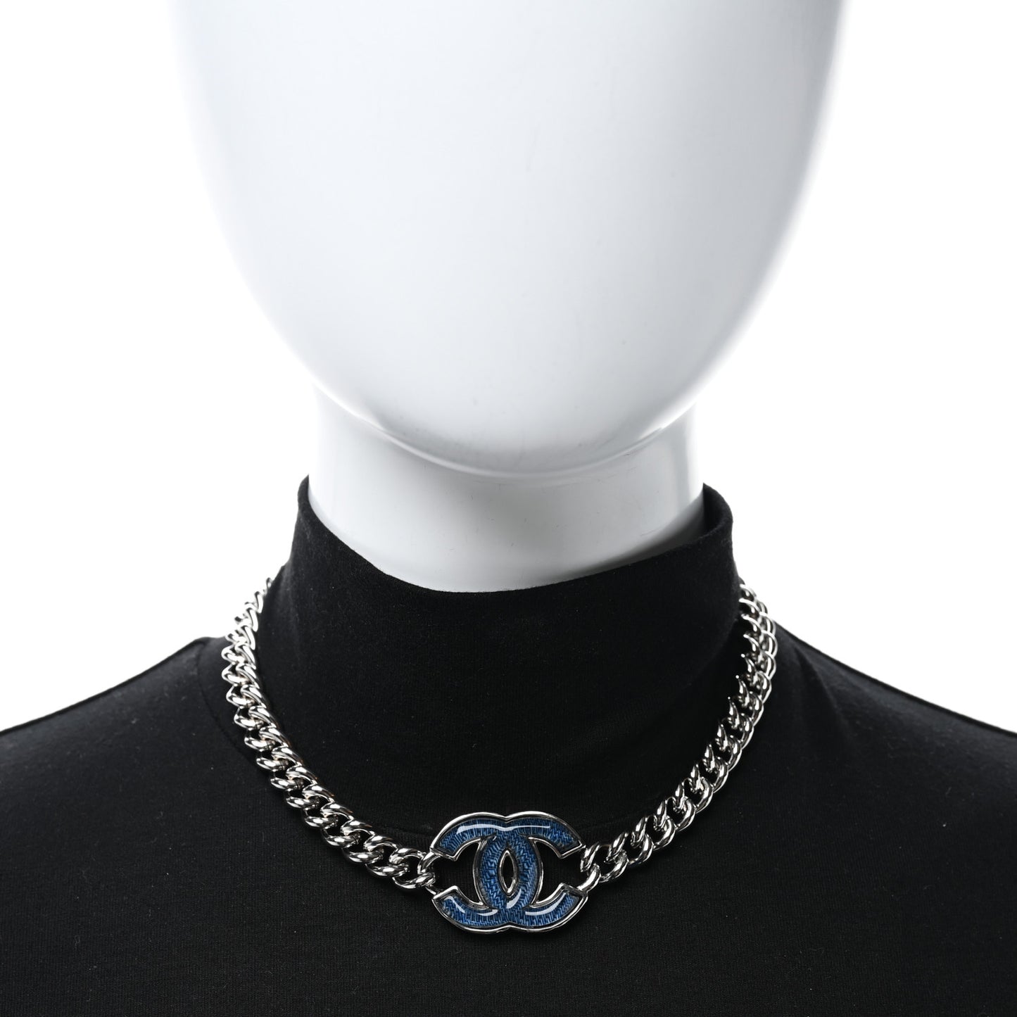 Enamel CC Chain Bracelet Silver Blue