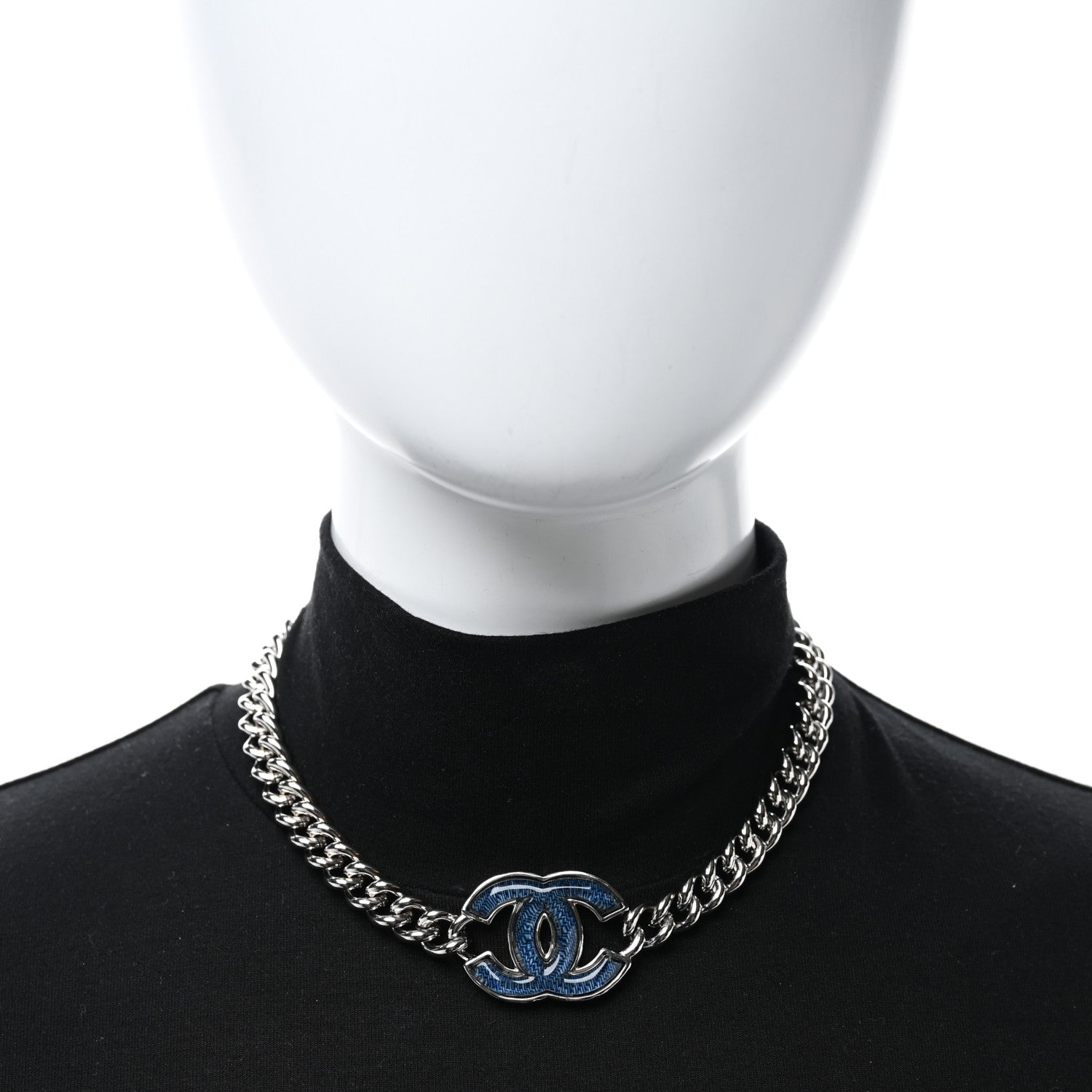 Chanel Enamel CC Chain Bracelet Silver Blue 2 of 5
