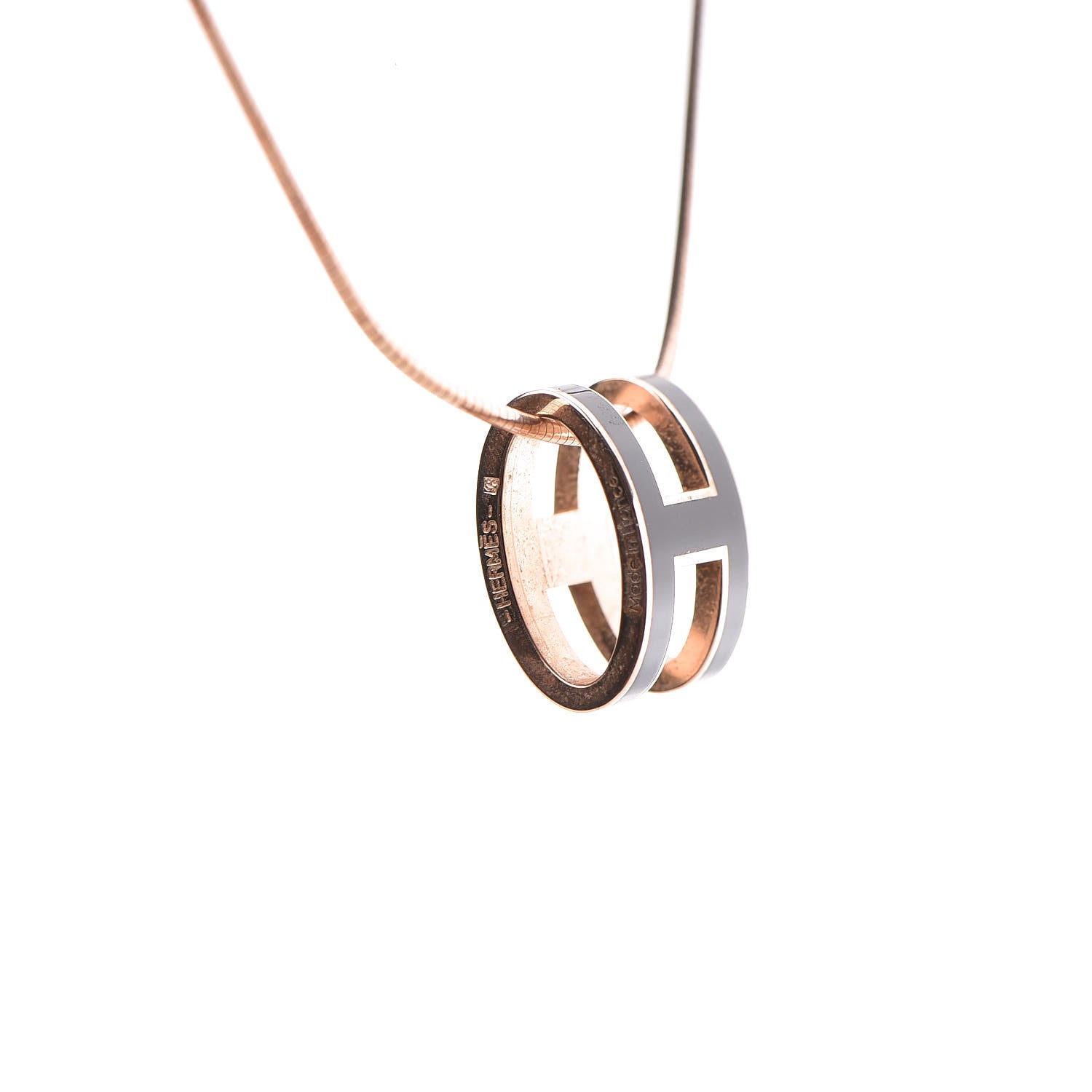 Hermes Lacquered Rose Gold Pop H Pendant Necklace Black 5 of 5